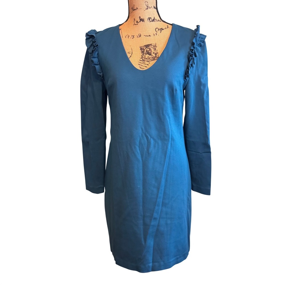 Trina Turk Womens Ruffle Career‎ Office Party Workwear Sheath Dress Teal Size 6